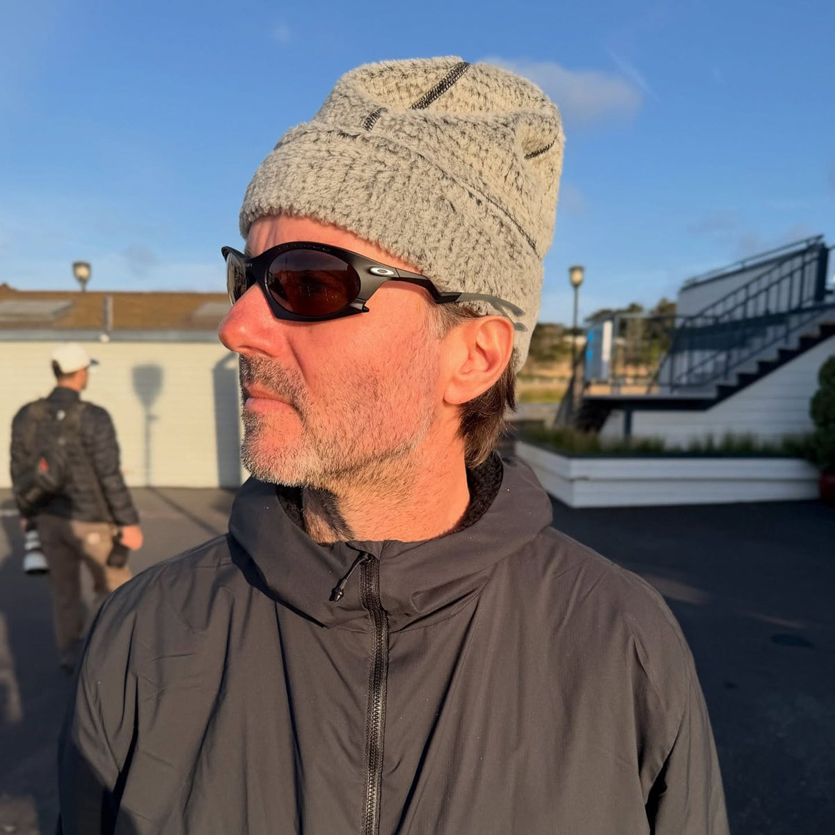 Person wearing the Thurston High Loft™ Wool Beanie in silver crème / black, lifestyle photo